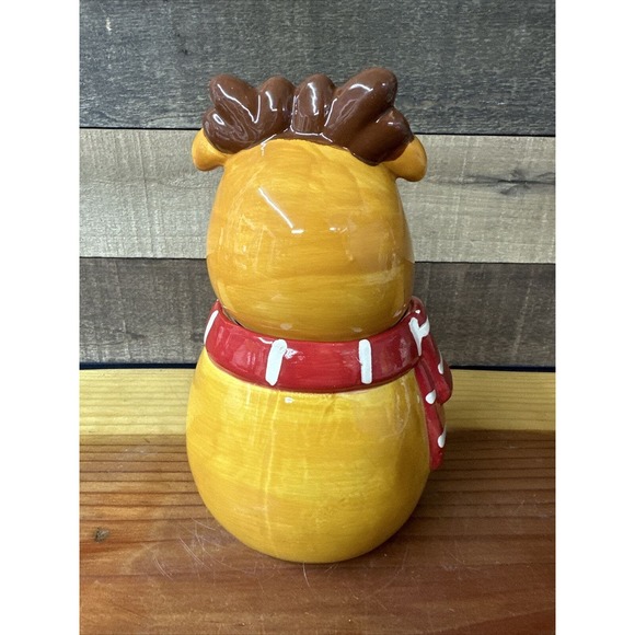 David’s Cookies 9.5” Reindeer Christmas Cookie Jar, Red White Scarf, Ceramic - Picture 4 of 10